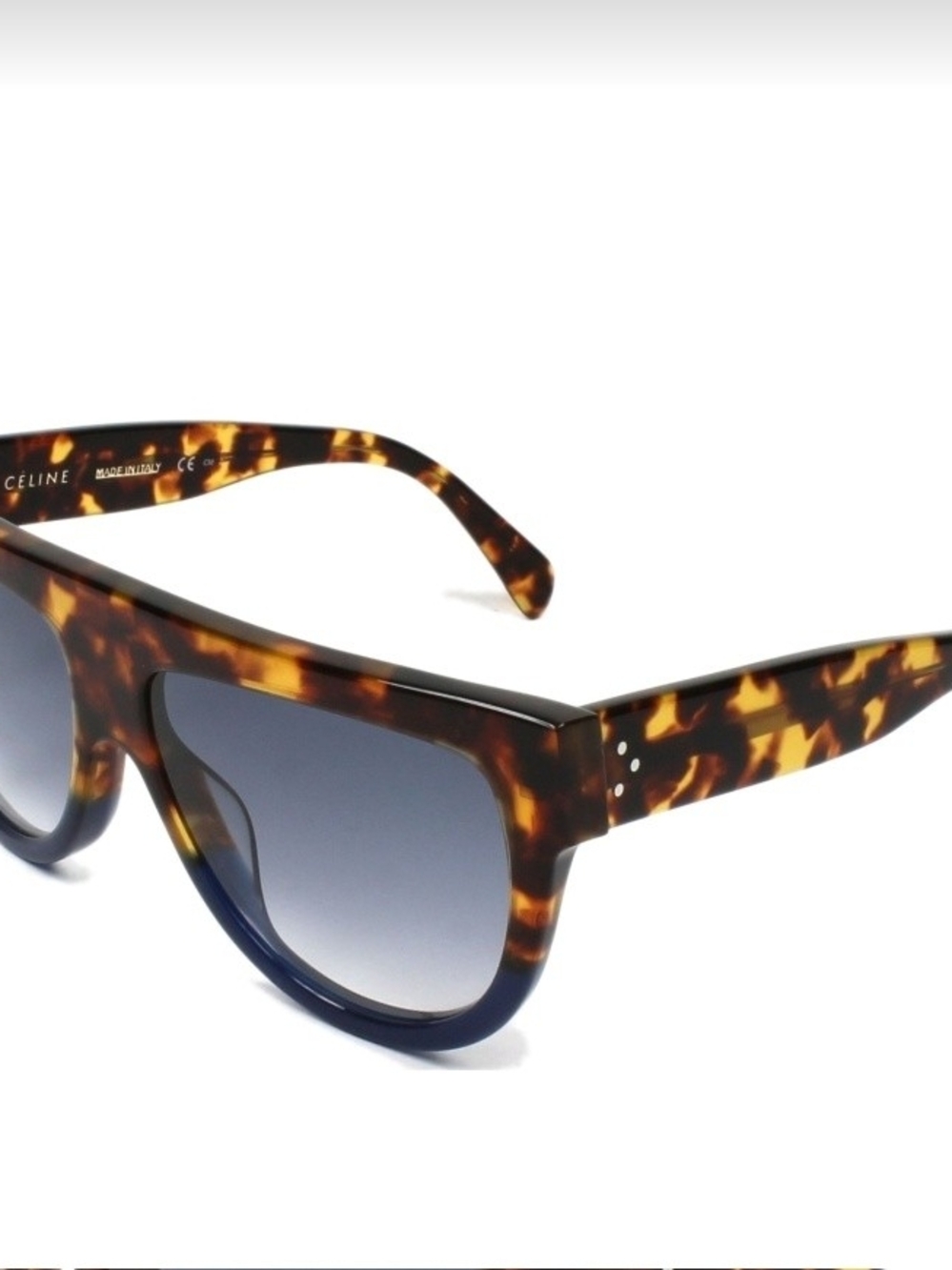 CÉLINE ShadowCL-41026 - Havana  and Blue Flat Top Sunglasses - Flawed - Picture 10 of 13